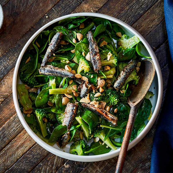 Fried White Anchovy Broccoli And Roasted Almond Salad Patagonia