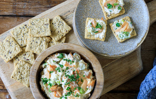 Creamy salmon dip on toasted seeded bread slices